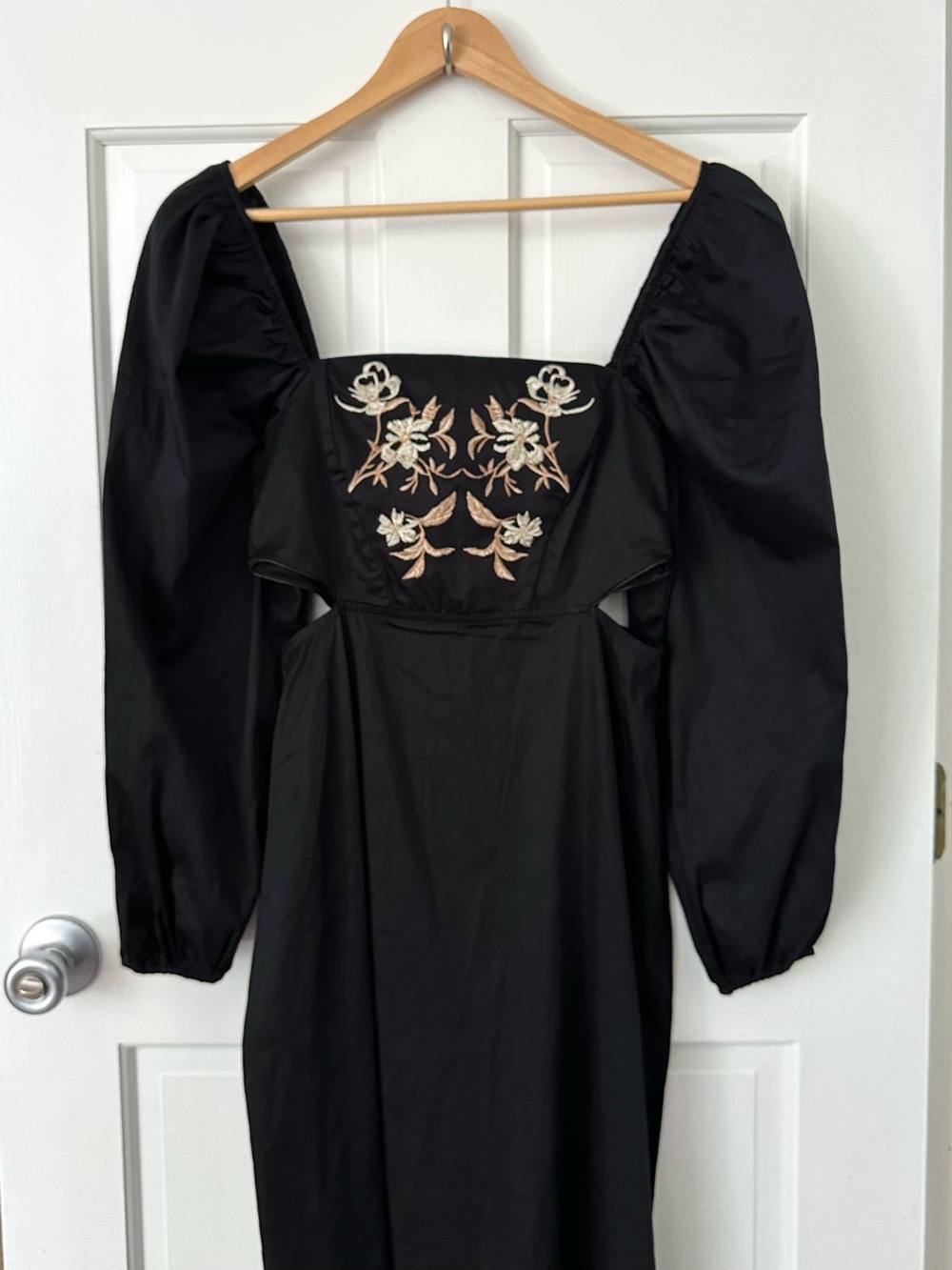 Especia Black Embroidered Cut Out Maxi Dress Puff Long Sleeves Anthropologie XS - Picture 6 of 16